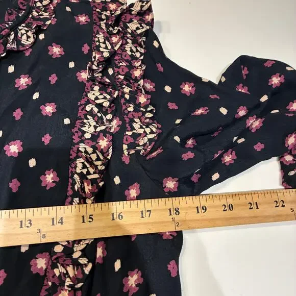 Free People Black Ruffle Trim Callico Skies Midi Dress Sz Medium - Picture 11 of 12